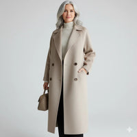 Louisa | Double-Breasted Notch-Lapel Longline Coat with Set-In Pockets