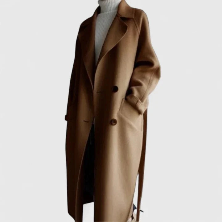 Double-Breasted Notch-Lapel Longline Coat with Set-In Pockets – view 2