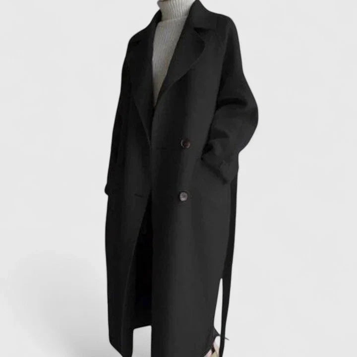 Double-Breasted Notch-Lapel Longline Coat with Set-In Pockets – view 3
