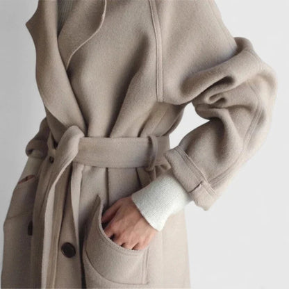 Double-Breasted Notch-Lapel Longline Coat with Set-In Pockets – view 4