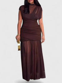 Vanessa | High-Neck Draped Maxi Dress with Adjustable Straps