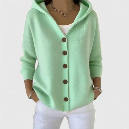 Green Relaxed Hooded Button-Front Cardigan