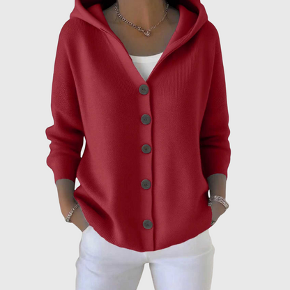 Red Relaxed Hooded Button-Front Cardigan
