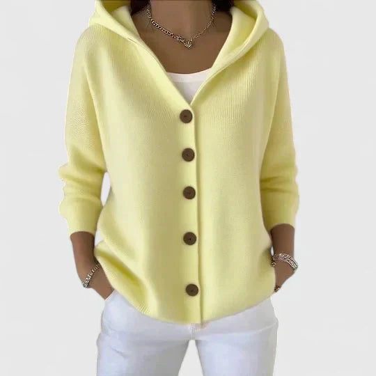 Yellow Relaxed Hooded Button-Front Cardigan
