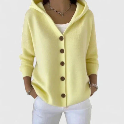 Yellow Relaxed Hooded Button-Front Cardigan