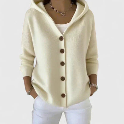 Beige Relaxed Hooded Button-Front Cardigan