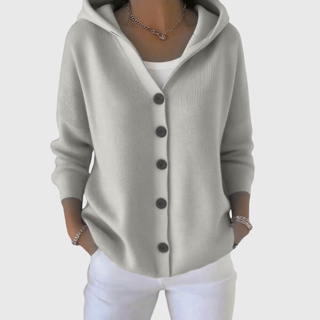 Gray Relaxed Hooded Button-Front Cardigan