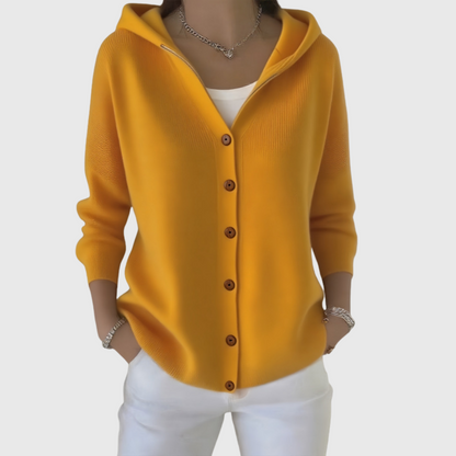 Orange Relaxed Hooded Button-Front Cardigan