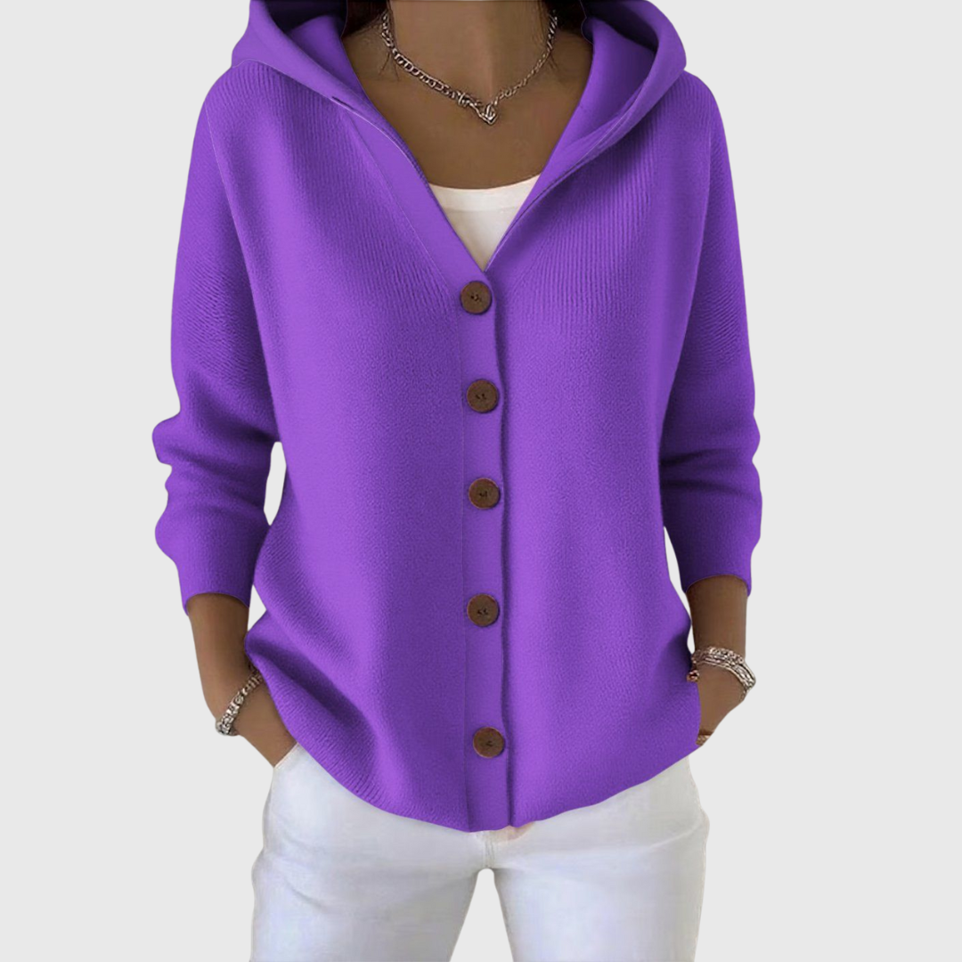Purple Relaxed Hooded Button-Front Cardigan