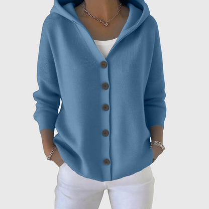 Blue Relaxed Hooded Button-Front Cardigan
