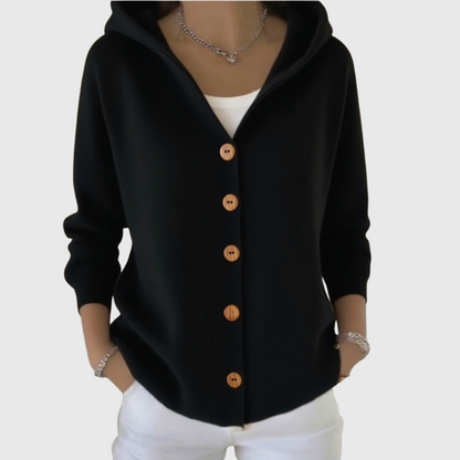 Black Relaxed Hooded Button-Front Cardigan