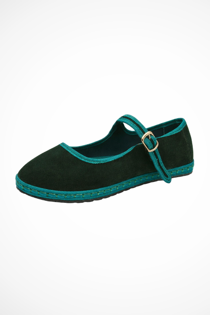 Women's blue mary jane ballet flats round toe buckle strap