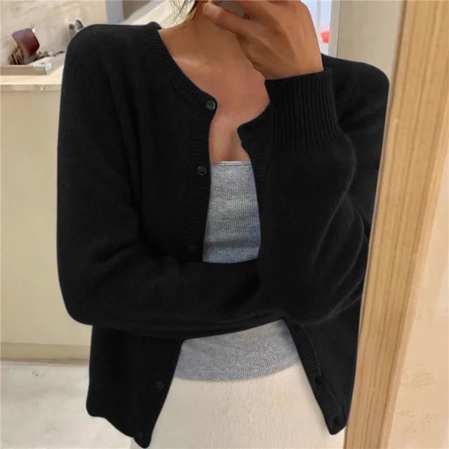 Women's grey cropped button front knit cardigan