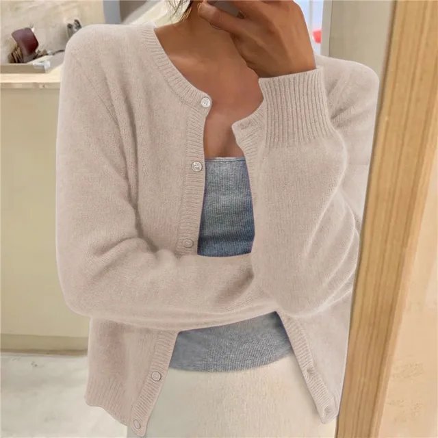 Women's grey cropped button front knit cardigan