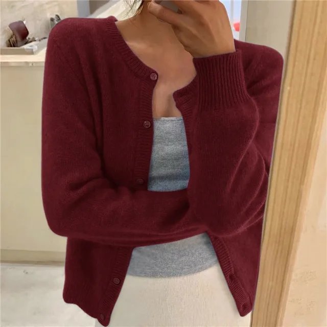 Women's black cropped button front knit cardigan