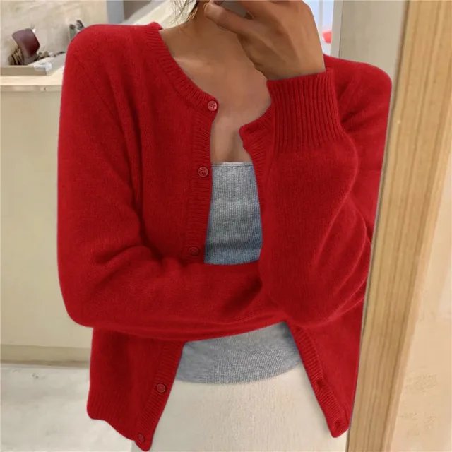 Women's black cropped button front knit cardigan