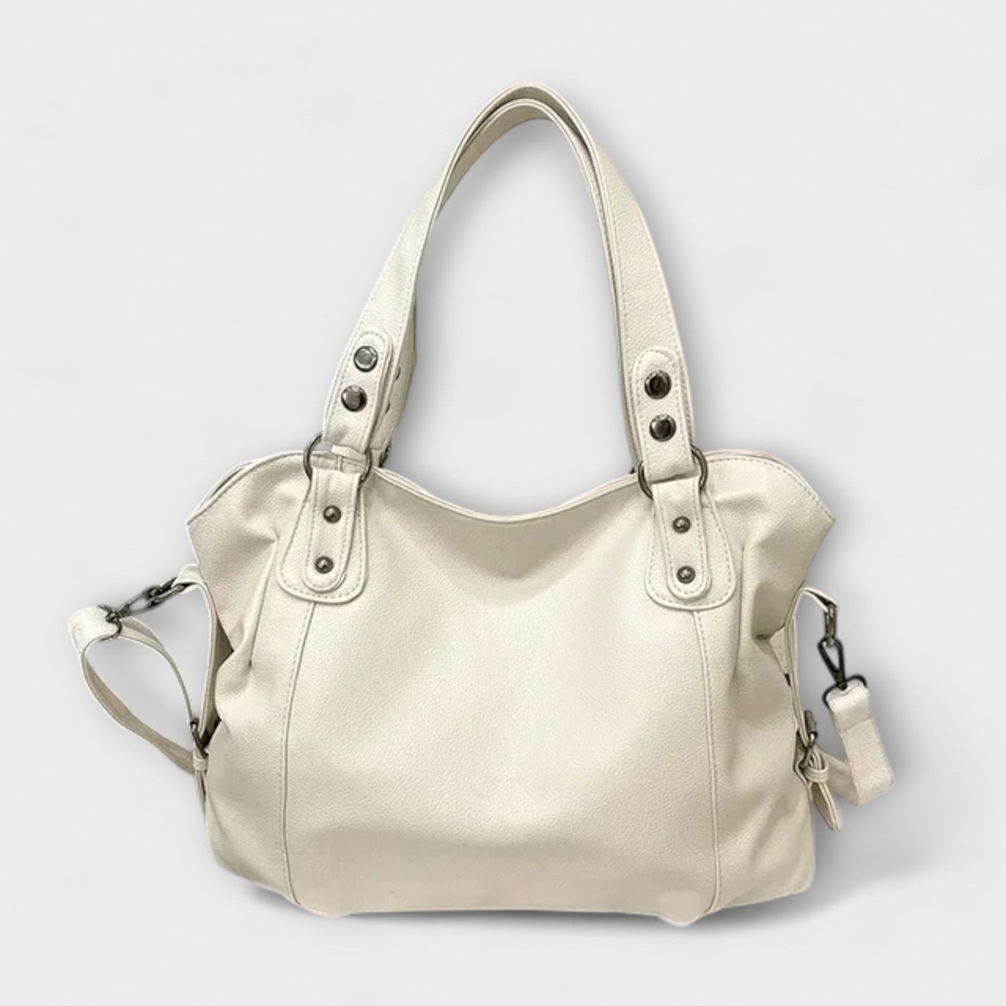 Women's beige vegan leather shoulder bag with crossbody strap