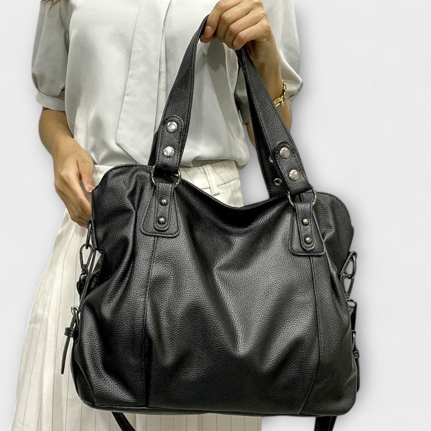 Women's khaki vegan leather shoulder bag with crossbody strap