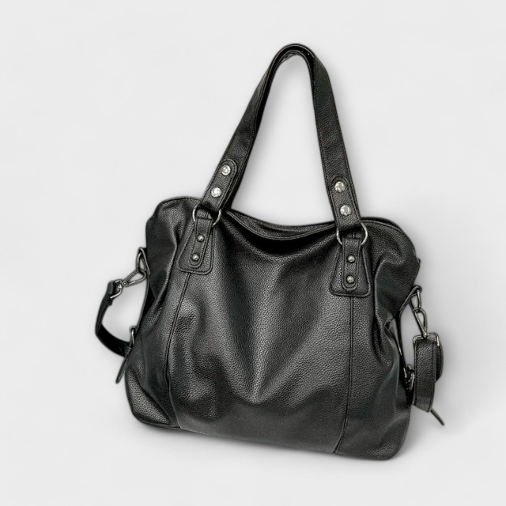 Women's vegan leather shoulder bag with convertible crossbody strap