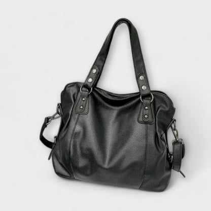 Women's vegan leather shoulder bag with convertible crossbody strap