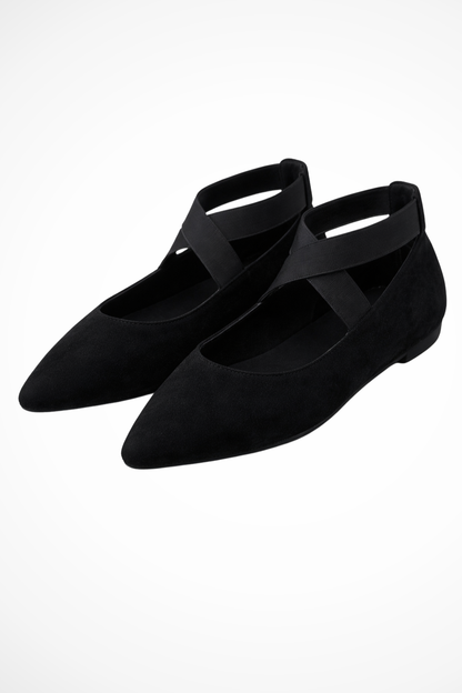 Women's beige pointed toe ballet flats ankle strap