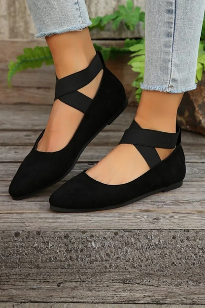 Women's beige pointed toe ballet flats ankle strap