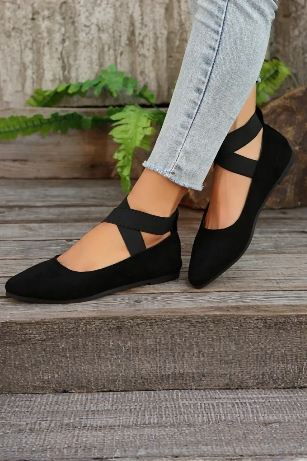 Women's beige pointed toe ballet flats ankle strap