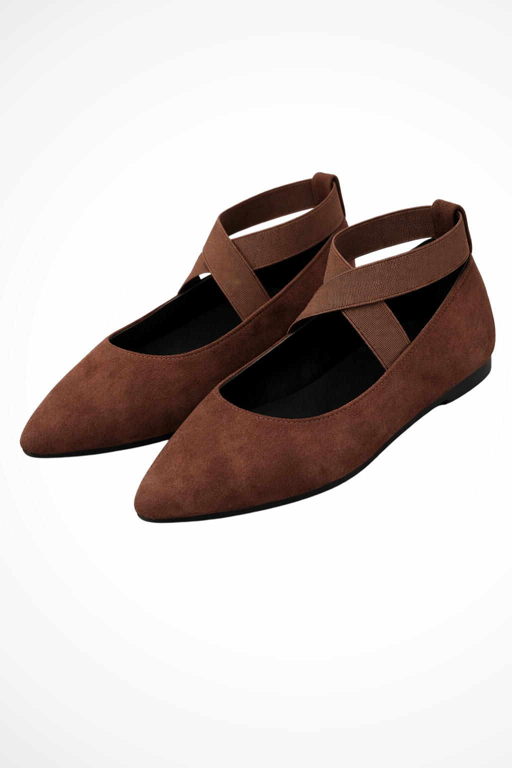 Women's beige pointed toe ballet flats ankle strap