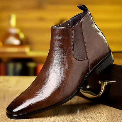 Brown Men's Polished Ankle Chelsea Boots