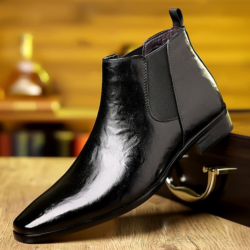 Black Men's Polished Ankle Chelsea Boots