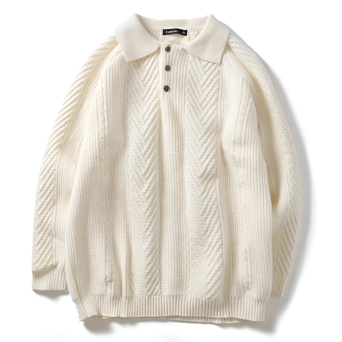 Men's cashmere polo collar sweater with chevron knit