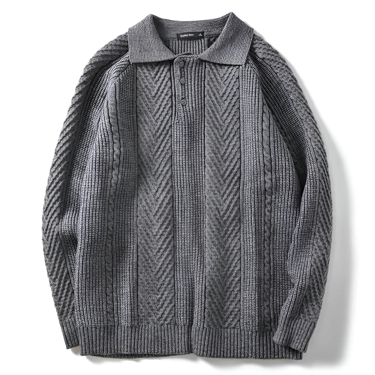 Men's cashmere polo collar sweater with chevron knit