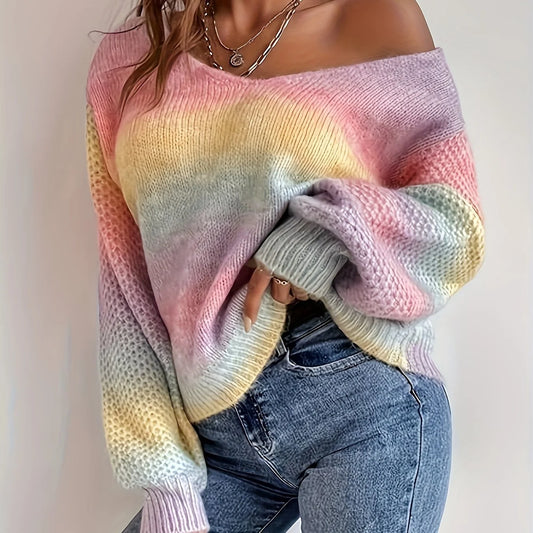 Women's Off-Shoulder Sweater, Relaxed Winter Knit Top