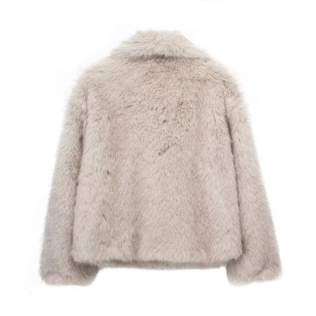 Oversized Wide-Lapel Faux Fur Coat with Hook-and-Eye Front – view 4