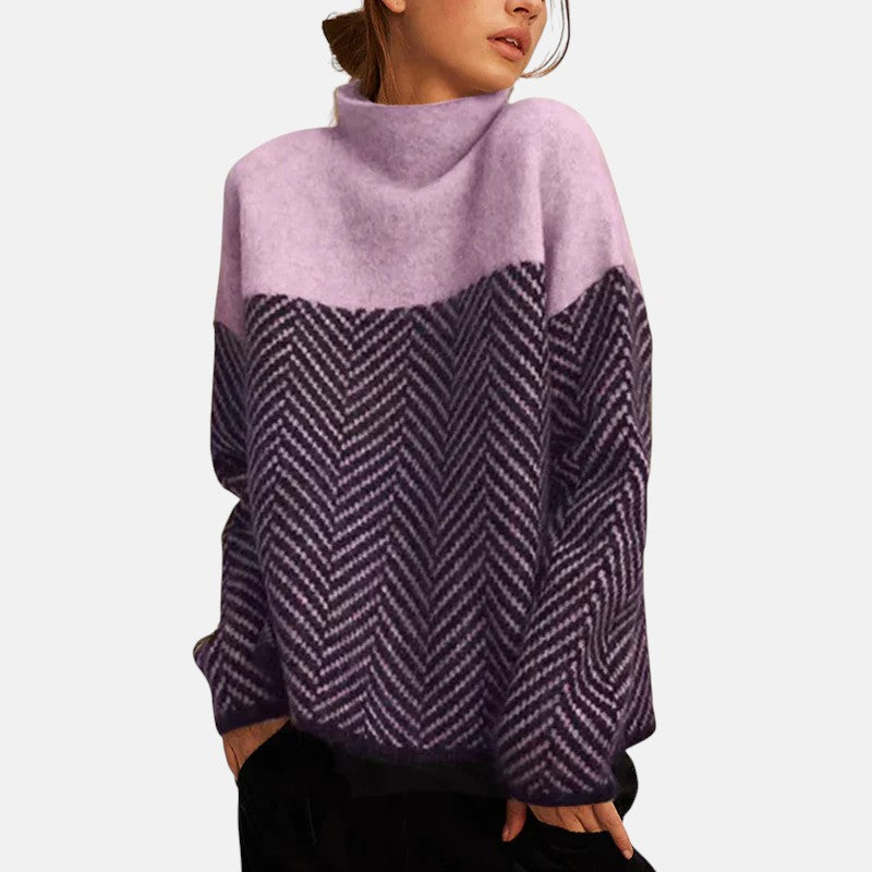 Women's herringbone knit sweater in purple