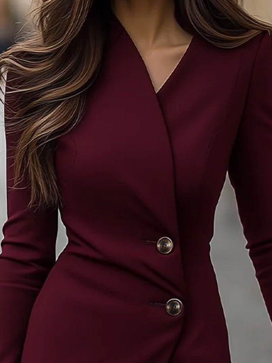 Buttoned Wrap Long-Sleeve Midi Dress with Structured Tailoring – view 2