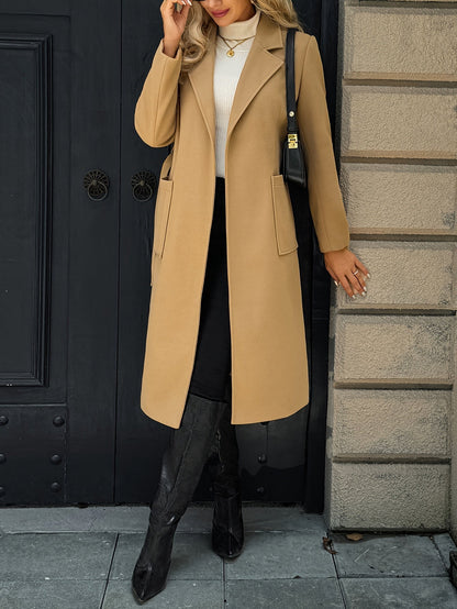 Belted Long Winter Coat with Front Pockets and Neat Lapel – view 5