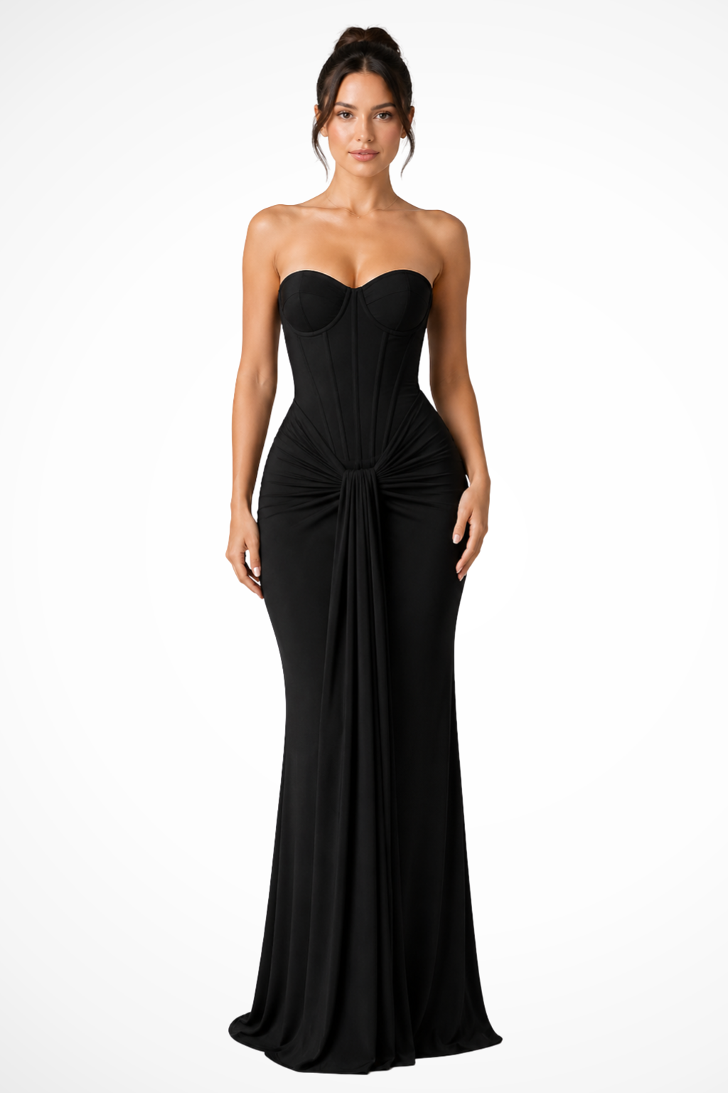 Women's black lace corset strapless maxi wedding guest dress