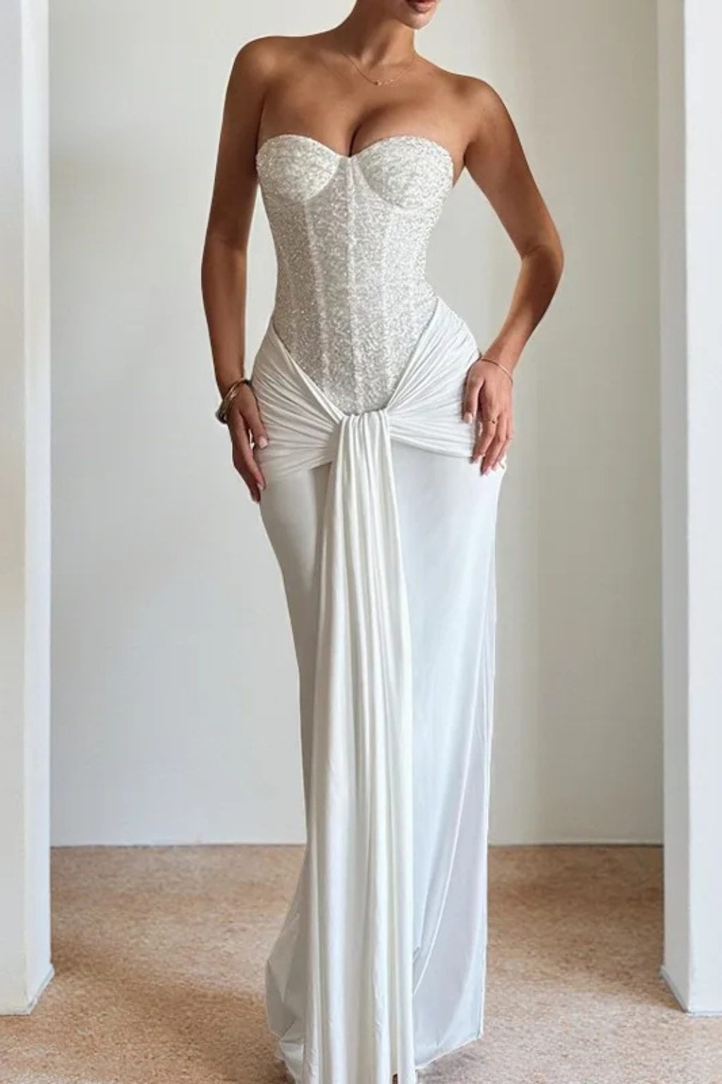 Women's navy blue lace corset strapless maxi wedding guest dress