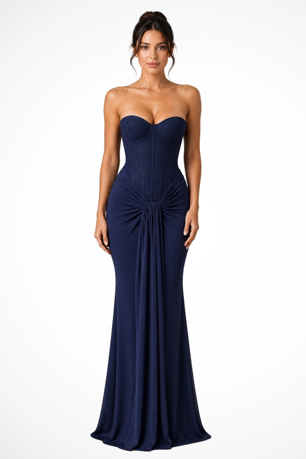 Women's white lace corset strapless maxi wedding guest dress