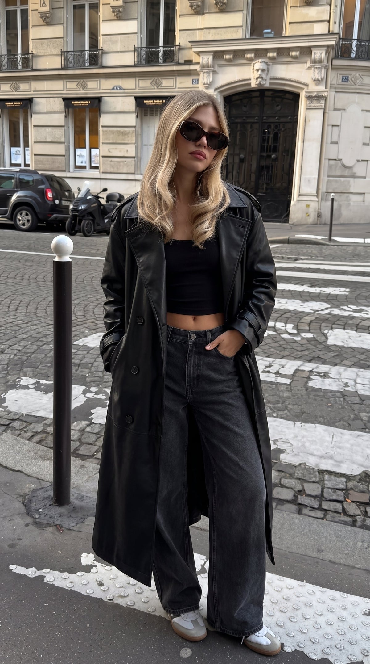 Black Double-Breasted Trench Coat with Detachable Belt – view 2