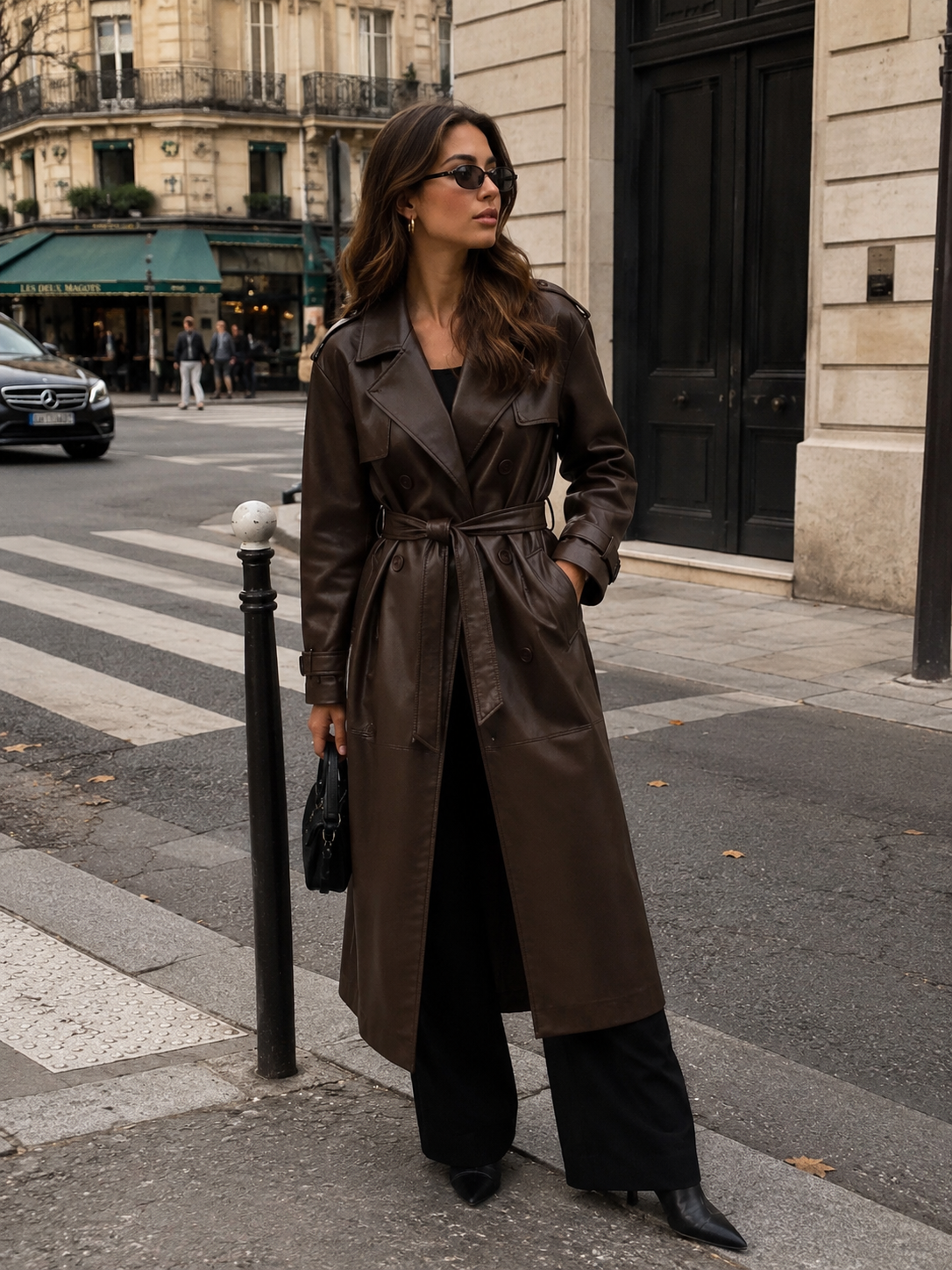 Dark Brown Double-Breasted Trench Coat with Epaulettes