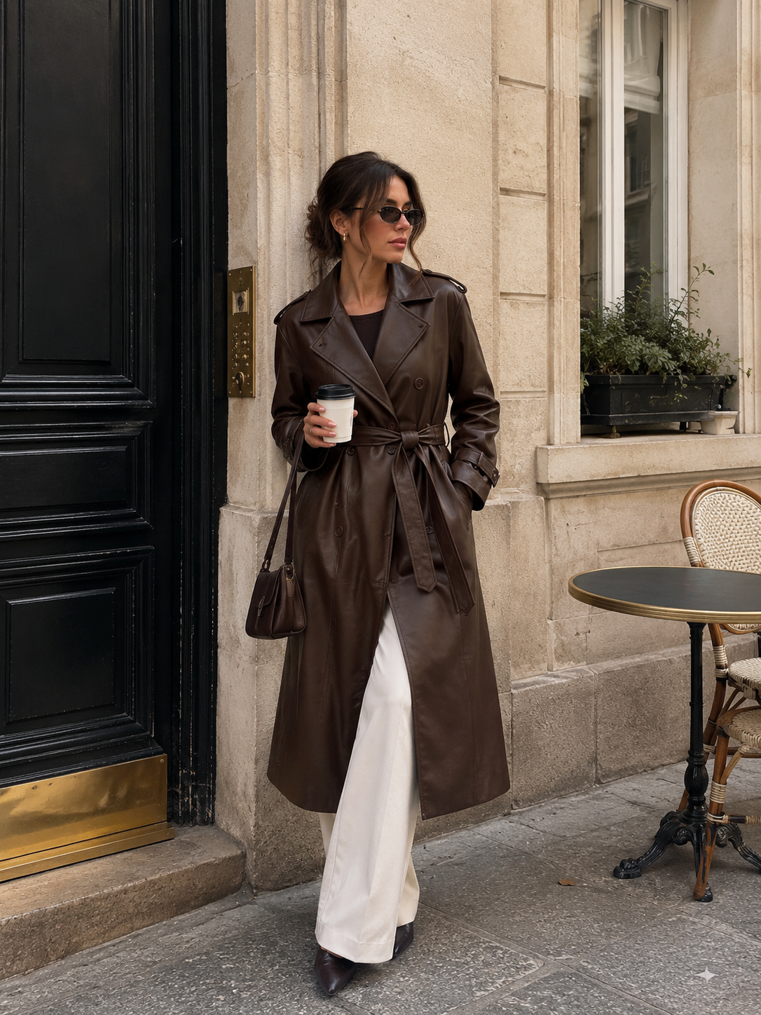 Dark Brown Double-Breasted Trench Coat with Epaulettes – view 3