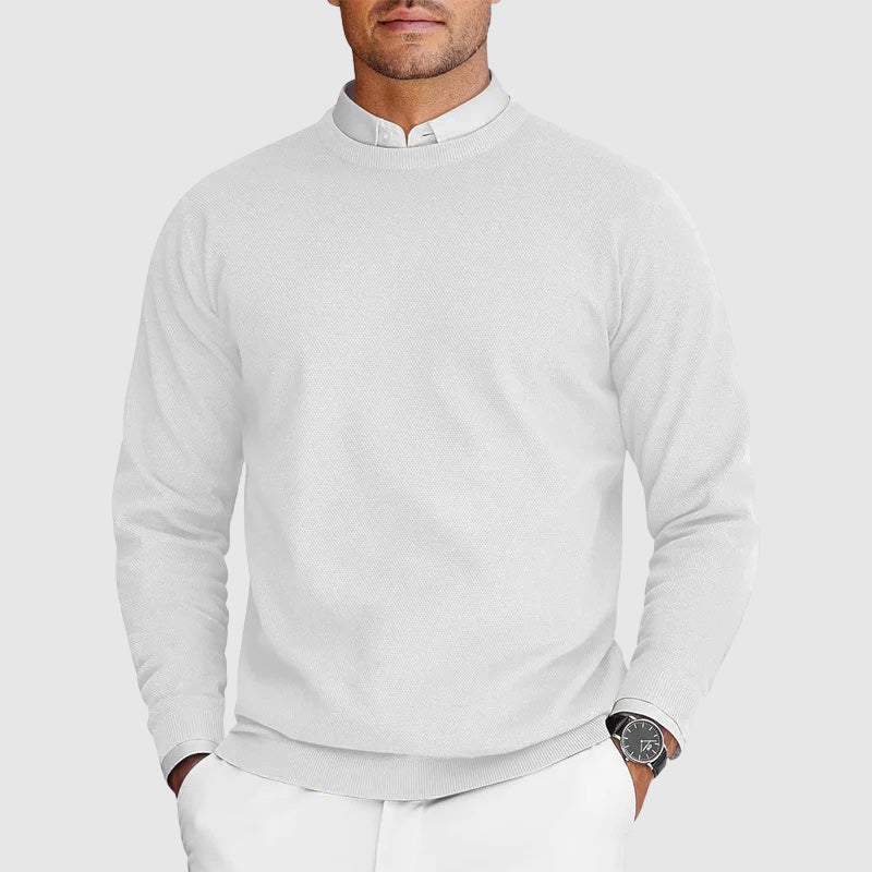 Men's black crew neck sweater in lightweight soft knit