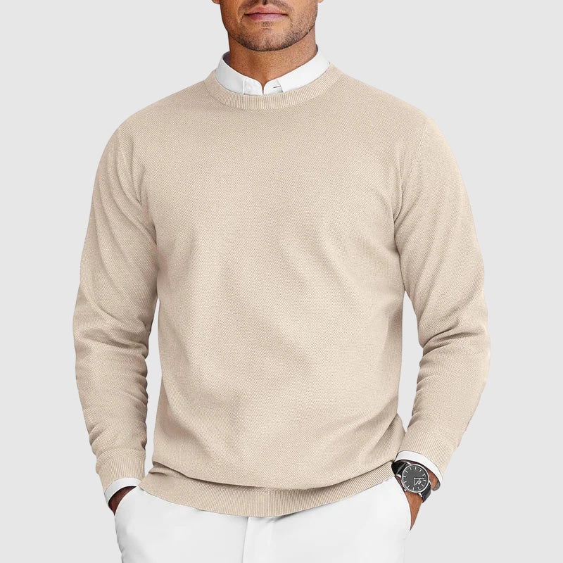 Men's black crew neck sweater in lightweight soft knit