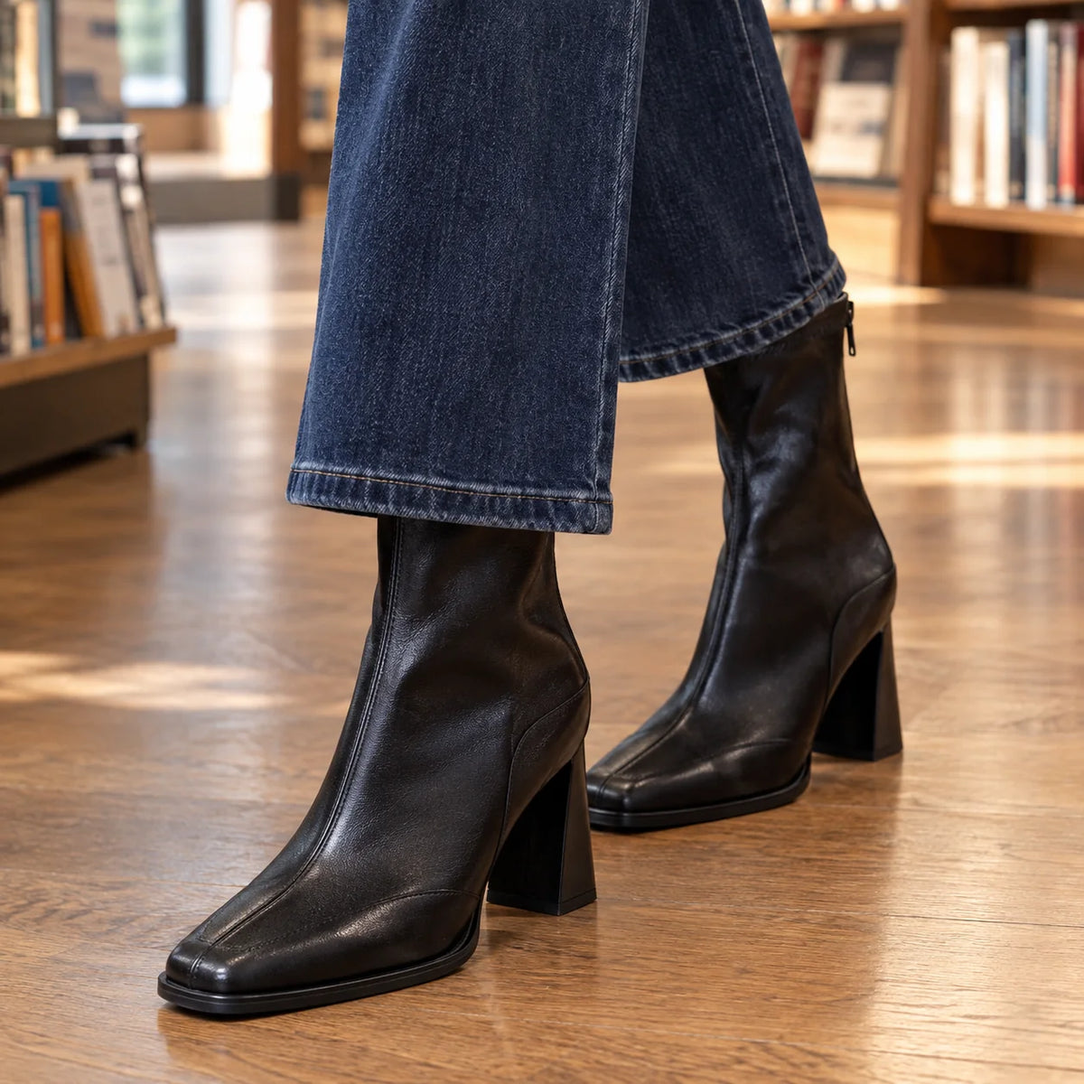 Women's Square Toe Ankle Boots with High Flared Block Heel, photo 1