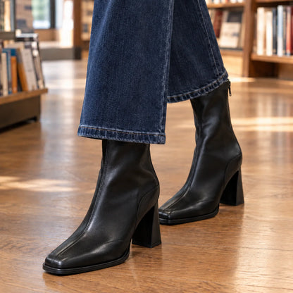 Women's Square Toe Ankle Boots with High Flared Block Heel, photo 4