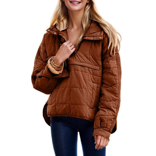 Dark brown oversized quilted pullover jacket