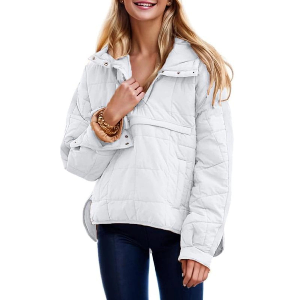 White oversized quilted pullover jacket