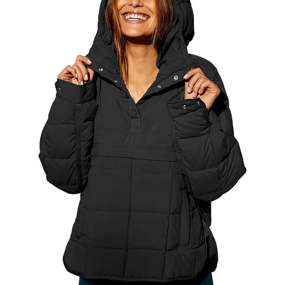Black oversized quilted pullover jacket